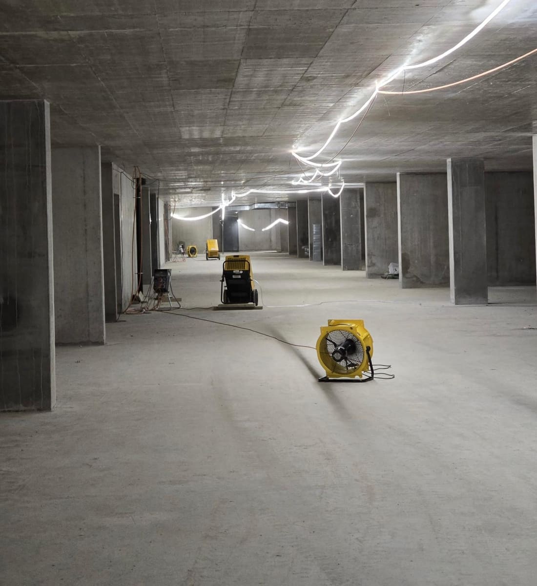 Déshumidification d’un parking en chantier